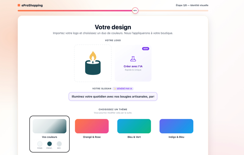 Étape 03 — Personnalisez le design : capture d'écran de l'assistant de création eProShopping